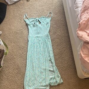 Mint Floral Maxi Dress with Spaghetti Straps